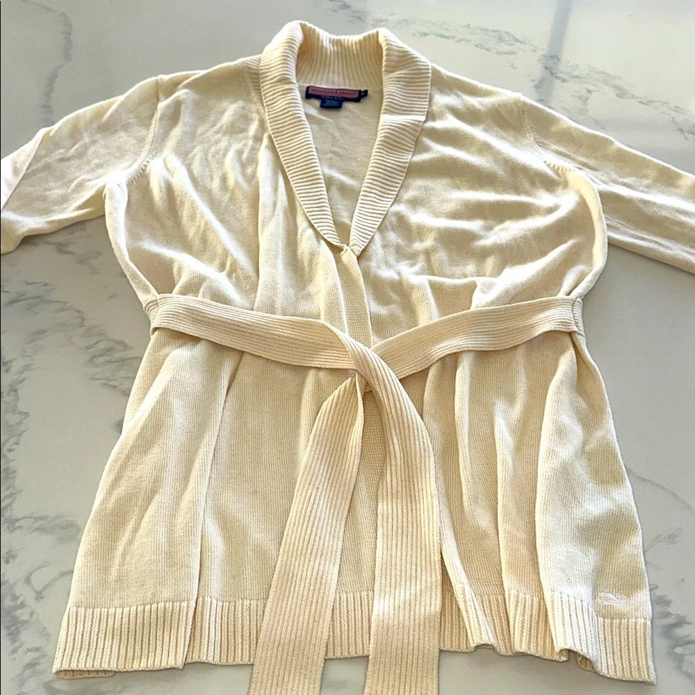 VINEYARD VINES~SIZE XL~SHAWL COLLARED LONG SWEATER WITH BELT~IVORY CHILLY DAY~ - Picture 10 of 16